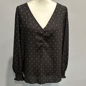 EUC LOFT Elegant Dark Gray Polka Dot Women's Top Size Large